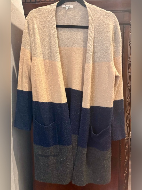 Madewell Sweaters - Madewell Beige Navy Gray Colorblock Open-Front Cardigan